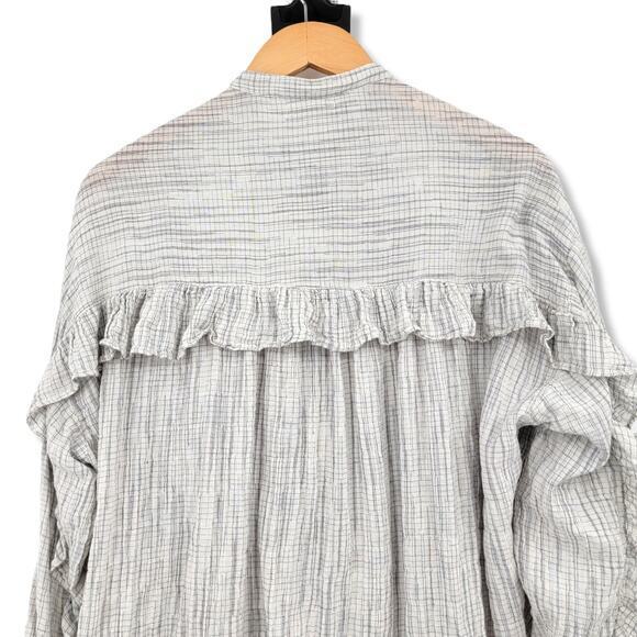 Max Studio Women's Plaid Ruffle‎ Button Down Cotton Shirt Size Medium - Picture 4 of 15